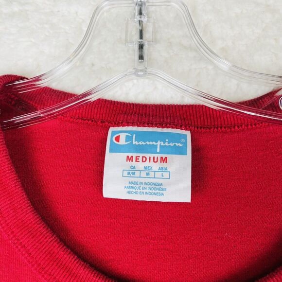 Champion Women's Tee Cotton Boyfriend Long-Sleeve Top Red Medium Back Logo - Picture 5 of 8